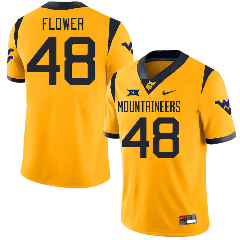 #48 Nate Flower West Virginia Mountaineers College 2024 New Uniforms Football Jerseys Stitched Sale-Gold